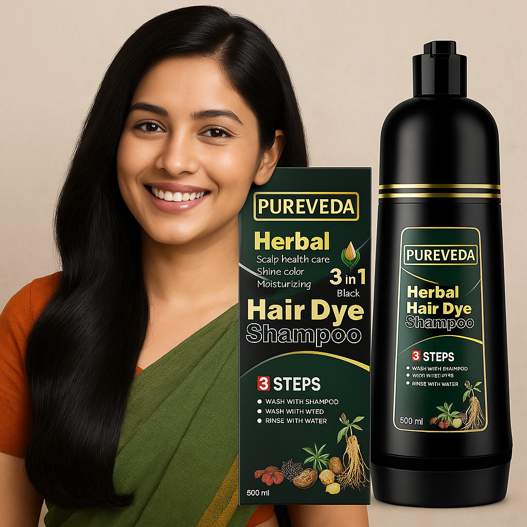 Sirf 5 Minute Mein Kaale Baal — PureVeda Ayurvedic Hair Dye Shampoo (Buy 1 Get 1 FREE | 100% Natural | No Gloves, No Damage)