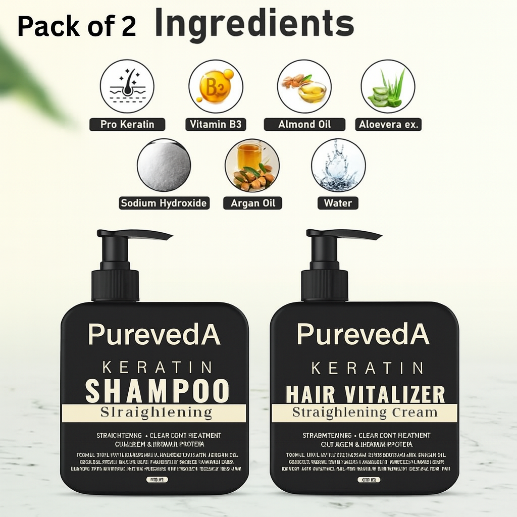Herbal Pro Hair Straightening Shampoo + Keratin Hair Vitalizer Cream โ 100% Herbal, No Damage | Pack of 2