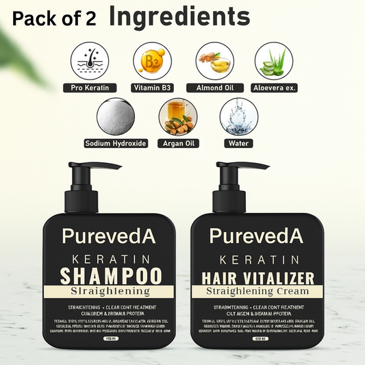 Herbal Pro Hair Straightening Shampoo + Keratin Hair Vitalizer Cream – 100% Herbal, No Damage | Pack of 2