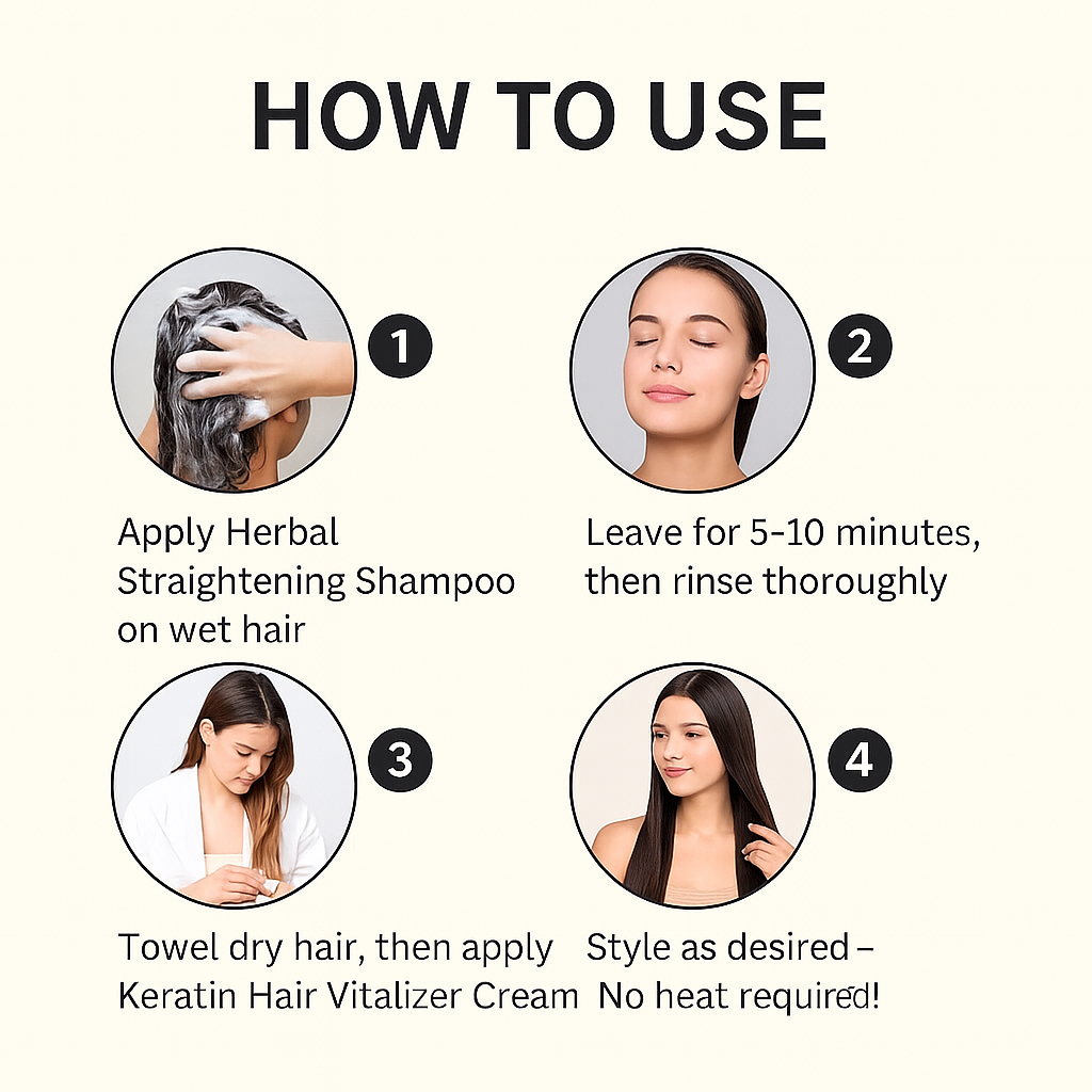 Herbal Pro Hair Straightening Shampoo + Keratin Hair Vitalizer Cream โ 100% Herbal, No Damage | Pack of 2