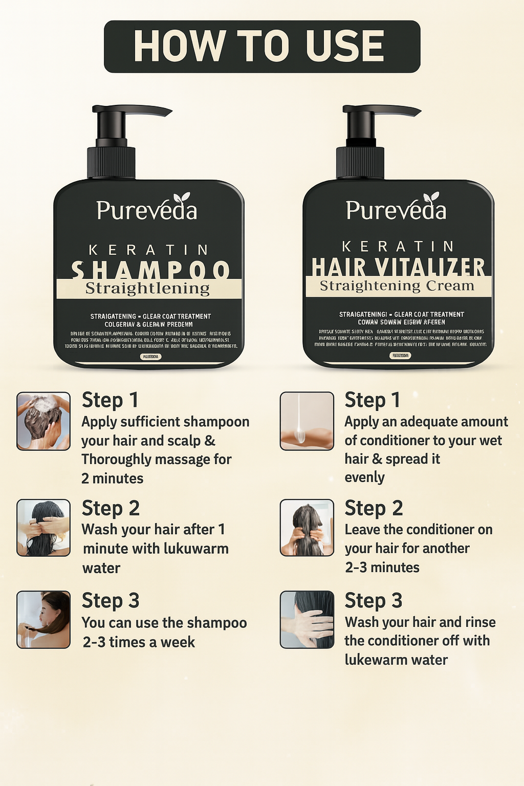 Herbal Pro Hair Straightening Shampoo + Keratin Hair Vitalizer Cream โ 100% Herbal, No Damage | Pack of 2