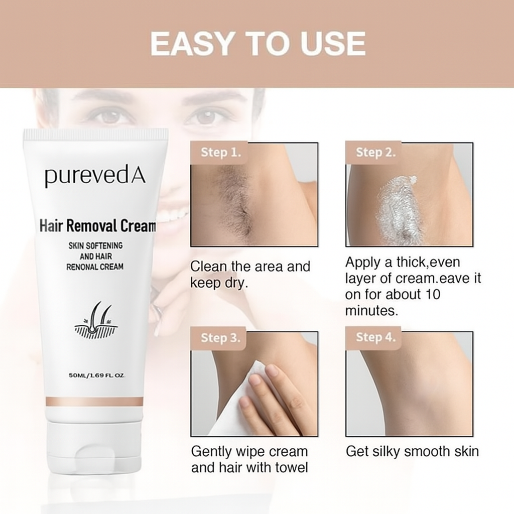 Pureveda Hair Removal Cream – Skin Softening & Painless | 50g Tube