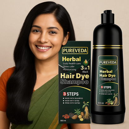 Sirf 5 Minute Mein Kaale Baal — PureVeda Ayurvedic Hair Dye Shampoo (Buy 1 Get 1 FREE | 100% Natural | No Gloves, No Damage)