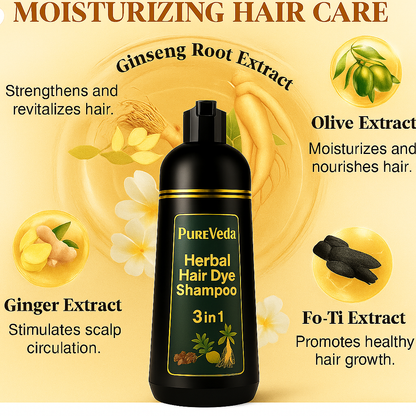 Sirf 5 Minute Mein Kaale Baal — PureVeda Ayurvedic Hair Dye Shampoo (Buy 1 Get 1 FREE | 100% Natural | No Gloves, No Damage)