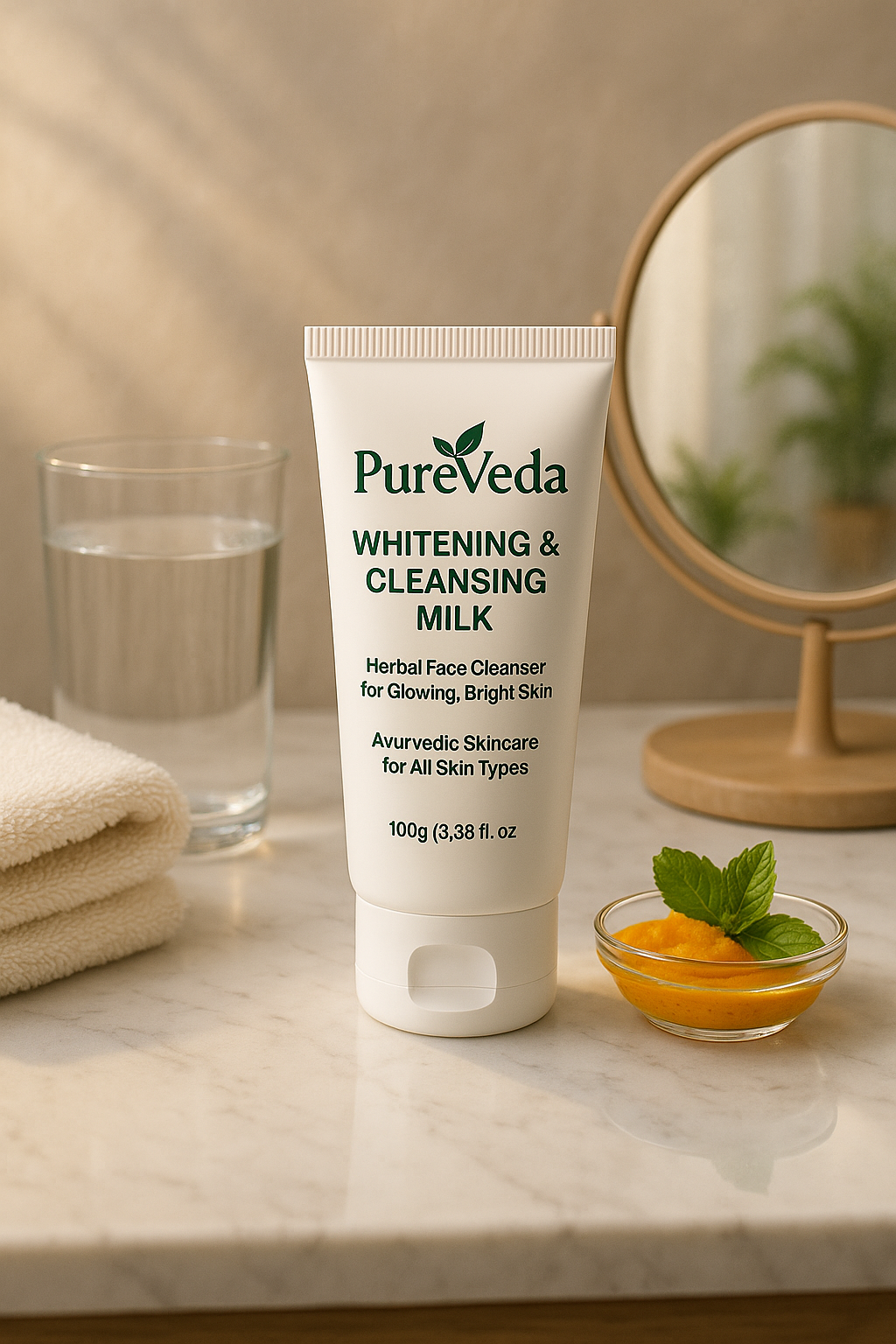 PureVeda Herbal Whitening & Cleansing Milk – Ayurvedic Face Cleanser for Glowing & Bright Skin (Pack of 2, 100g Each)
