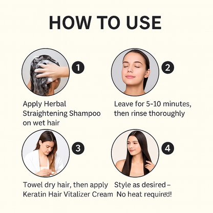 Herbal Pro Hair Straightening Shampoo + Keratin Hair Vitalizer Cream – 100% Herbal, No Damage | Pack of 2